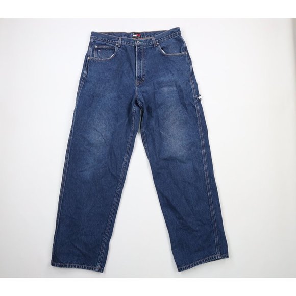 Vintage 90s Tommy Hilfiger Mens 36x34 Distressed Baggy Fit Wide Leg Denim Jeans